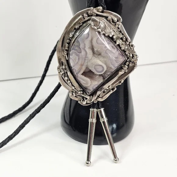 Stan Davidson Sterling Silver Brutalist Modernist Bolo Tie Large Stone 97g - Picture 13 of 13
